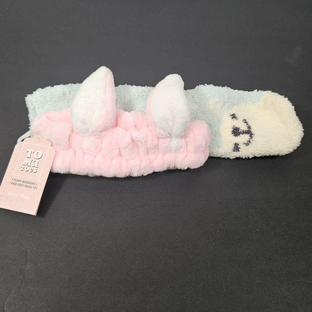 Christmas Gift Plush Head Band & Cozy Socks Girls Pastel Color Size 9-11